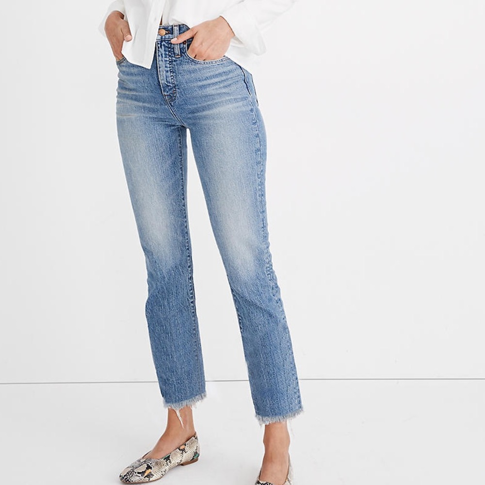 Madewell Tall Perfect Vintage Jean Ainsworth Light Wash Raw Hem Denim Size 28